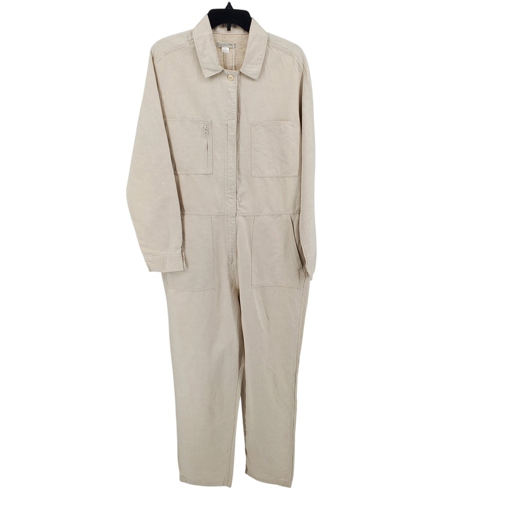 Outerknown Women Large Station Utility Jumpsuit Long Sleeve Zip Natural 2130005W